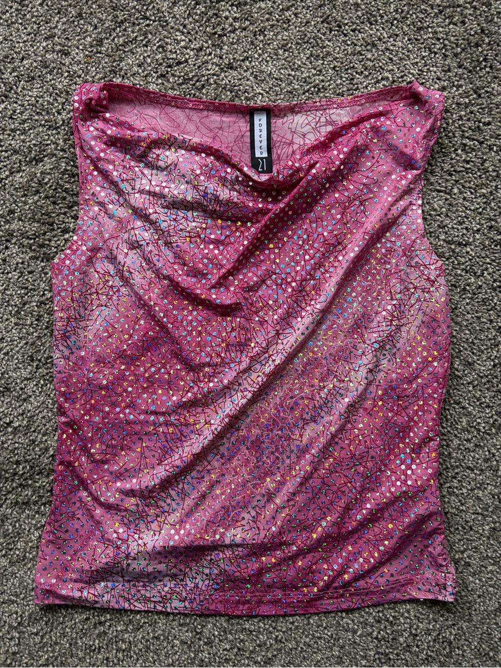Y2K Forever 21 Pink Sequin Cowl Neck Tank Top